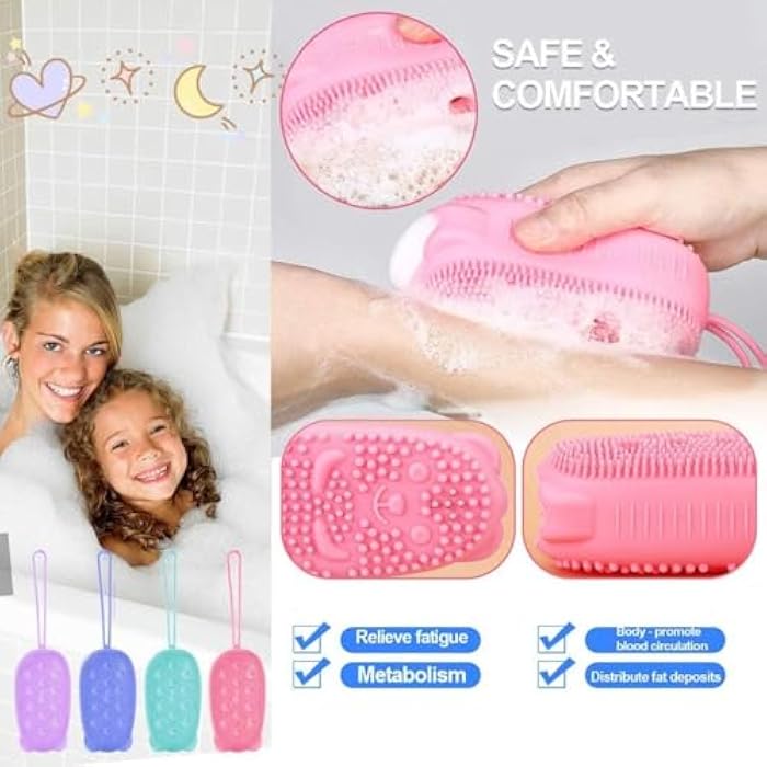 Silicone Bath Body Brush Exfoliating Massage Silicone Loofah Body Scrubber, Rubber Shower Sponge, Double Sided Scrub Body Brush for Whole Body Deep Clean, multicolor-1pc - Image 3